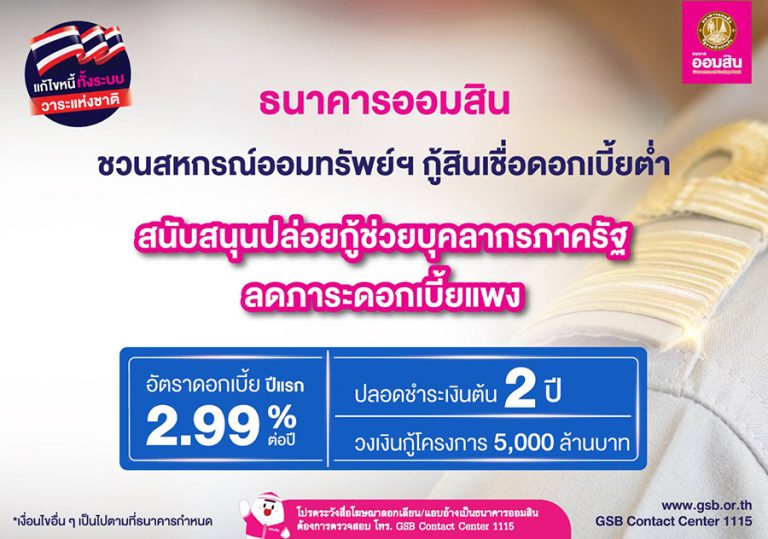 ออมสิน ชวนสหกรณ์ออมทรัพย์ฯ กู้สินเชื่อดอกเบี้ยต่ำ สนับสนุนปล่อยกู้ช่วยบุคลากรภาครัฐ ตั้งเป้ารวมหนี้ลดภาระดอกเบี้ยแพง ขานรับนโยบายรัฐแก้ไขหนี้ทั้งระบบ