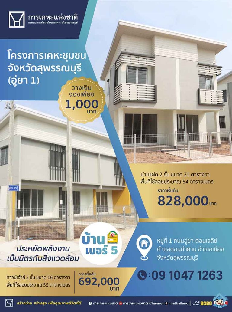ลูกบ้านปลื้มโครงการเคหะชุมชนฯ สุพรรณบุรี (อู่ยา1) บ้านเบอร์ 5 อยู่แล้วเย็นสบาย ช่วยประหยัดไฟได้จริง