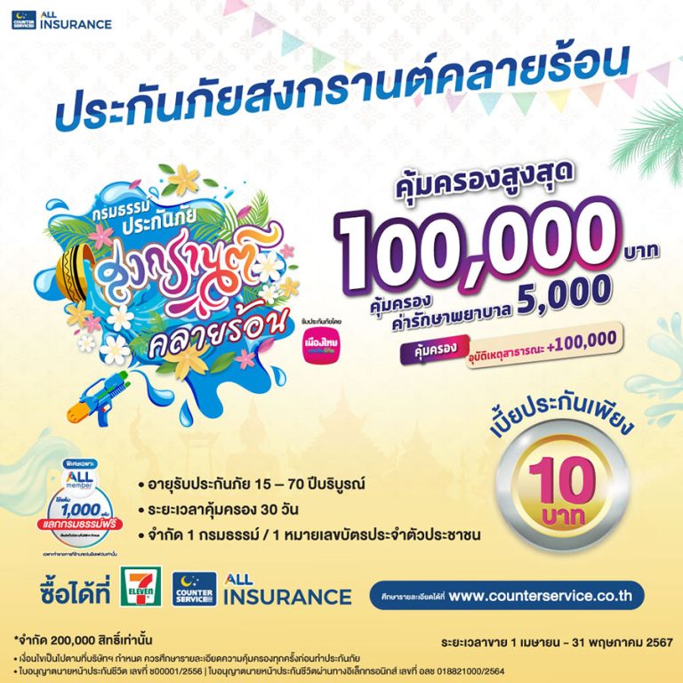 เมืองไทยประกันชีวิต ผนึกกำลัง เคาน์เตอร์เซอร์วิส ส่ง “กรมธรรม์ประกันภัยกลุ่มสงกรานต์คลายร้อน (ไมโครอินชัวรันส์)” เพิ่มความอุ่นใจรับเทศกาลสงกรานต์