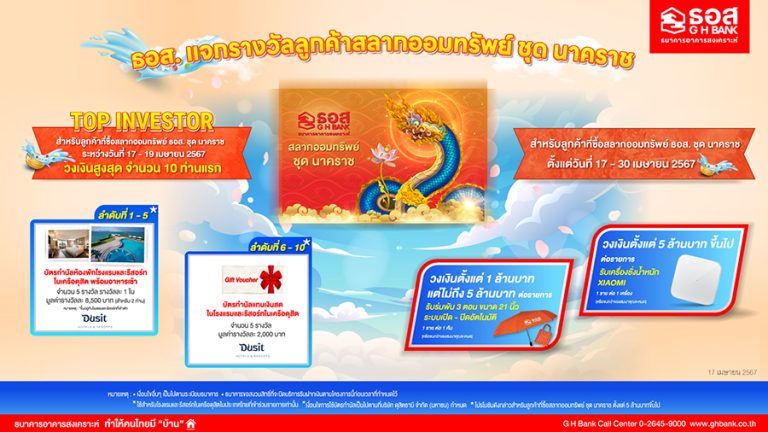 ธอส. จัดโปรโมชันพิเศษ 2 ต่อ ตอบแทนลูกค้าสลากออมทรัพย์ ชุดนาคราช เพียงซื้อวันนี้ มีโอกาสรับของสมนาคุณสุดพรีเมียมฟรีทันที!!