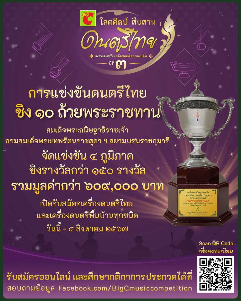 กลับมาอีกครั้ง !! บิ๊กซี ขอเชิญชวนน้องๆ เยาวชน เข้าร่วมการประกวดแข่งขันในโครงการ “บิ๊กซี โสตศิลป์ สืบสาน ดนตรีไทย”