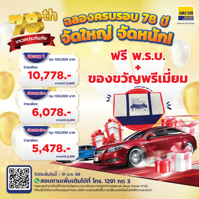 “เทเวศประกันภัย“ เปิดแคมเปญฉลองครบรอบ 78 ปี มอบสิทธิพิเศษตลอดเดือน ม.ค. 68