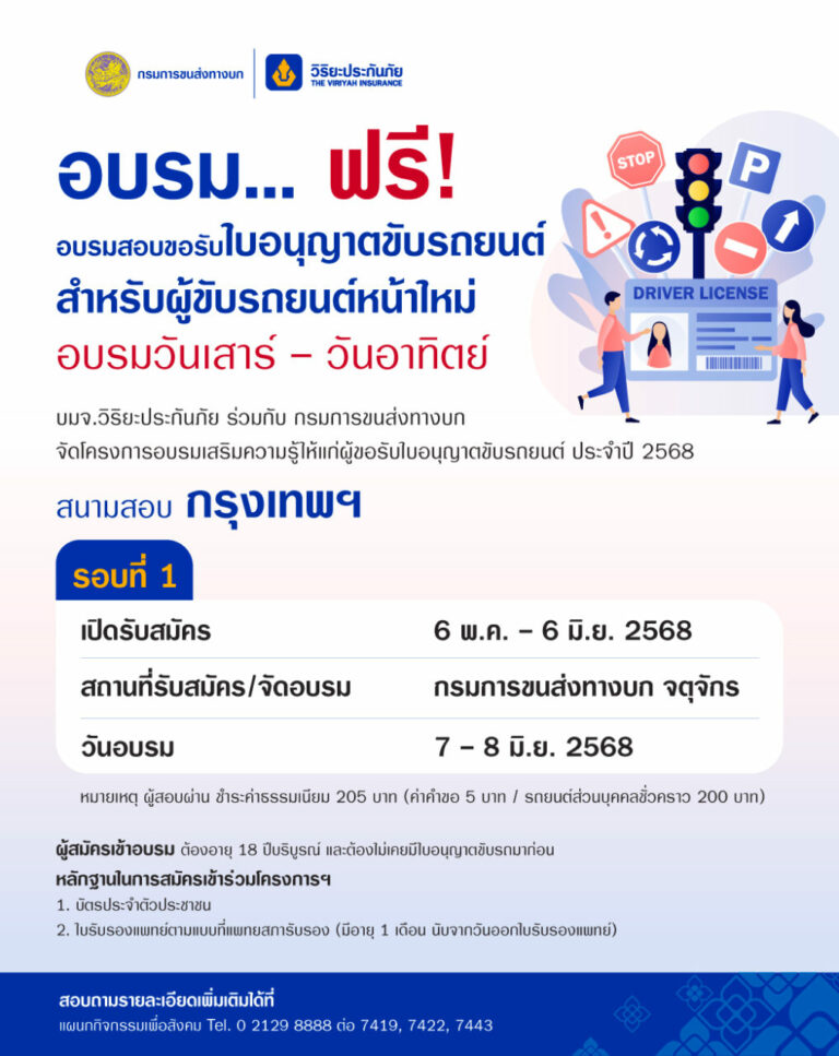 วิริยะประกันภัย เปิดรับสมัคร “อบรมใบขับขี่รุ่นที่ 379” พร้อมสอบ – รับใบอนุญาตทันที !