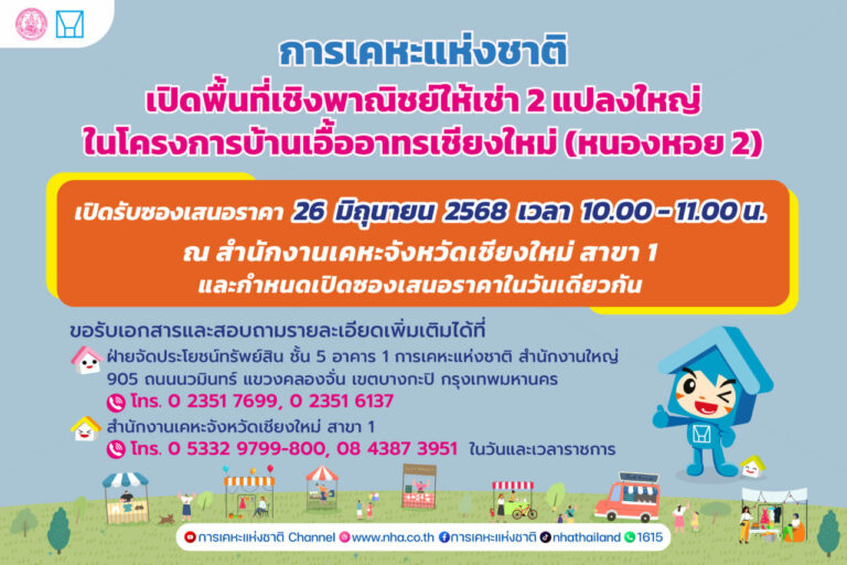 การเคหะฯ เปิดพื้นที่เชิงพาณิชย์ ให้เช่า 2 แปลงใหญ่ในเชียงใหม่