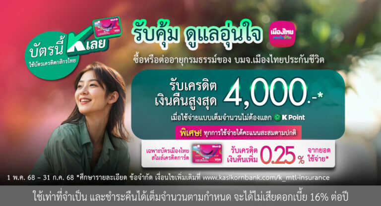 เมืองไทยประกันชีวิต ผนึก กสิกรไทย จัด 2 โปรโมชัน รับ K Point สูงสุด 50,000 คะแนน