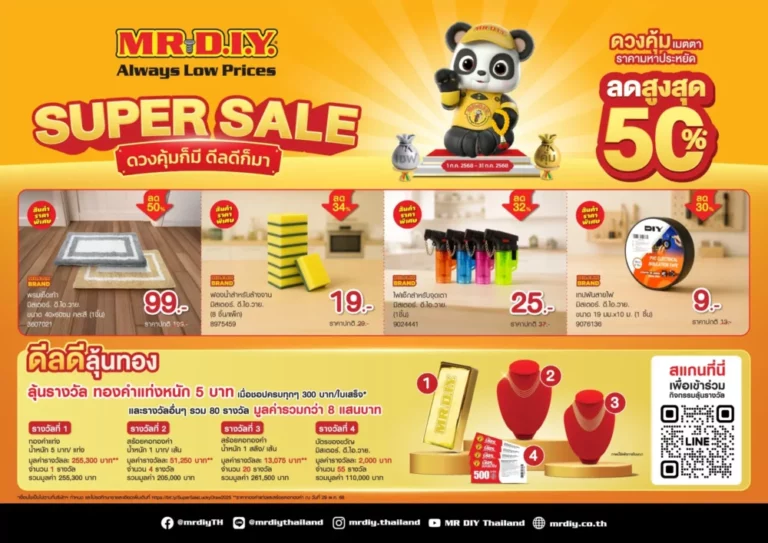 มิสเตอร์. ดี.ไอ.วาย. จัดแคมเปญกลางปีสุดยิ่งใหญ่ “Super Sale ดวงคุ้มก็มี ดีลดีก็มา” ยกทัพสินค้าลดสูงสุด 50% พร้อมแจกทองและของรางวัลอื่นๆ รวมมูลค่ากว่า 8 แสนบาท