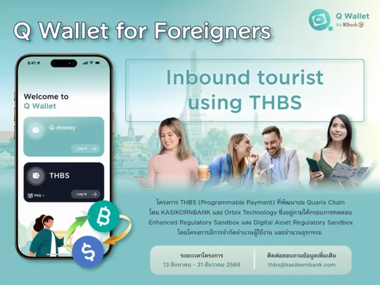 กสิกรไทย เปิดตัวการทดสอบ Q Wallet เชื่อมต่อการใช้จ่ายของนักท่องเที่ยวต่างชาติและร้านค้าไทยด้วย THBS (Programmable Payment) ผ่านเทคโนโลยีบล็อกเชน