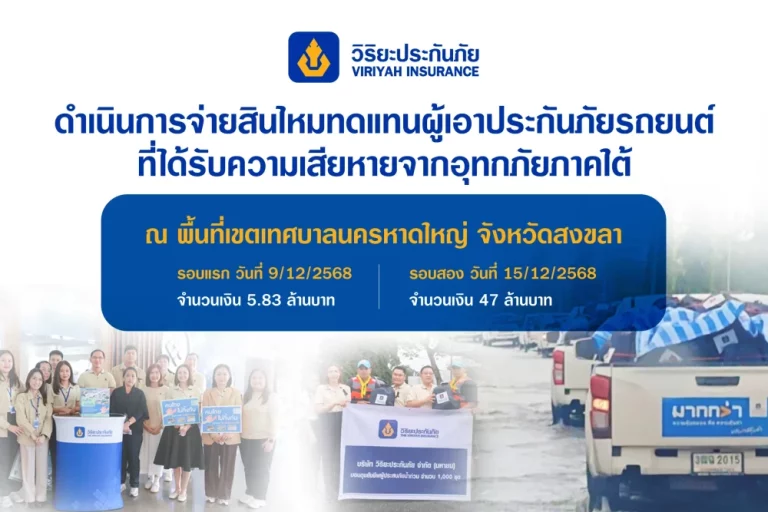 วิริยะประกันภัย เร่งจ่ายสินไหมฯ ผู้เอาประกันภัยในพื้นที่ประสบอุทกภัยภาคใต้
