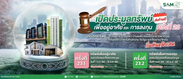 SAM เปิดประมูลทรัพย์ NPA เพื่อการลงทุนและอยู่อาศัย ราคาดี ทำเลเด่น ส่งท้ายปี 68 มูลค่ารวมเกือบ 300 ลบ.