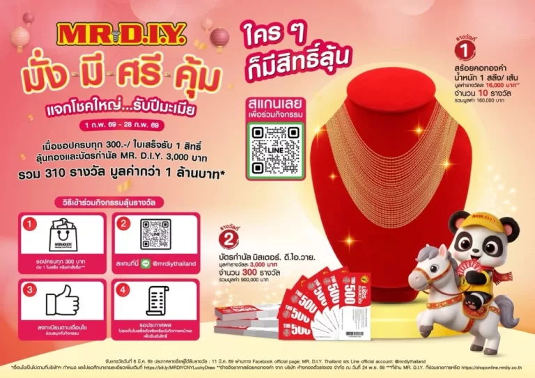 ชอปคุ้มรับตรุษจีน ประหยัดค่าครองชีพ พร้อมลุ้นทอง! มิสเตอร์. ดี.ไอ.วาย. เปิดโปร “มั่ง มี ศรี คุ้ม แจกโชคใหญ่รับปีมะเมีย” ของรางวัลรวมกว่า 1 ล้านบาท