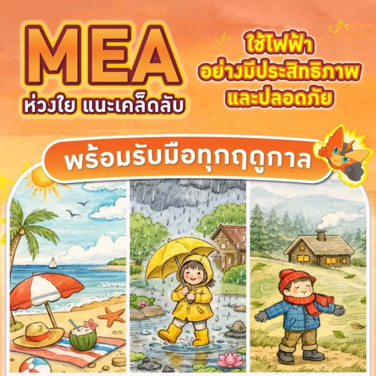 MEA ห่วงใย แนะเคล็ดลับ ใช้ไฟฟ้าอย่างมีประสิทธิภาพ และปลอดภัย พร้อมรับมือทุกฤดูกาล