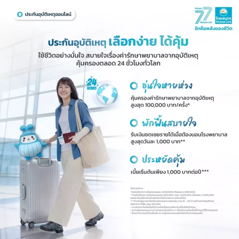 OCEAN LIFE ไทยสมุทรประกันชีวิต เปิดตัวประกันอุบัติเหตุออนไลน์ “เลือกง่าย ได้คุ้ม” ส่ง 5 แผนประกันใหม่ ให้เป็นเกราะคุ้มครองทุกกิจกรรม ใช้ชีวิตได้เต็มที่แบบไม่มีสะดุด