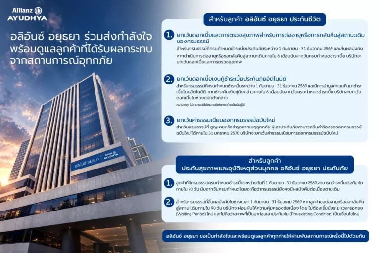 อลิอันซ์ อยุธยา ร่วมส่งกำลังใจ พร้อมออกมาตรการช่วยเหลือลูกค้าที่ได้รับผลกระทบจากสถานการณ์อุทกภัย